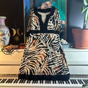 Anne Klein Black and Cream Midi Dress 0X